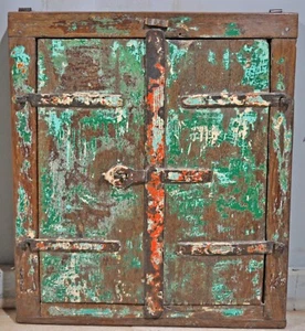 Antique Wooden Wall Décor Window Panel Original Old Rustic Polychrome - Picture 1 of 6
