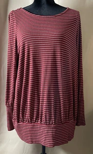 Lane Bryant Granate Blanco Rayas Manga Larga Dolman Bandas Dobladillo Acanalado 14/16 - Imagen 1 de 7