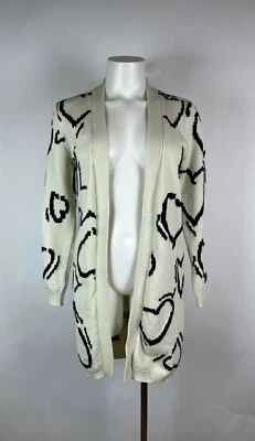 NEW MAX MARA - Intarsia Knit Heart-Print Reversible Oversized Cardigan Sweater S - Image 1 of 4