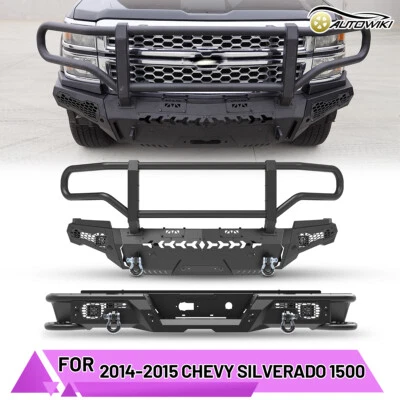 Front Bumper & Rear Bumper Black Steel For 2014 2015 Chevrolet Silverado 1500 - Imagem 1 de 4