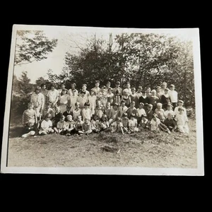 Vtg Found Large Photo Of Kids At Summer Camp Looking Unhappy Clothing Hair - Picture 1 of 5