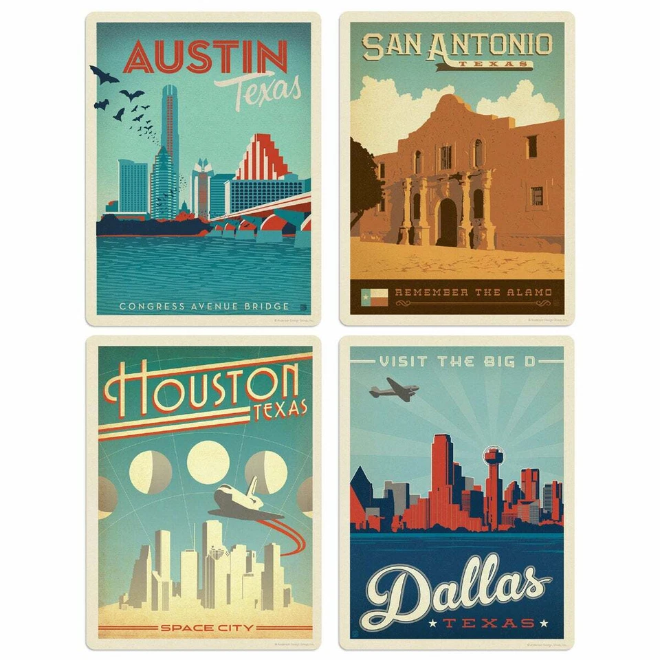 Texas Cities Vinyl Sticker Set of 4 Luggage Decals US Travel - Image 1 of 1