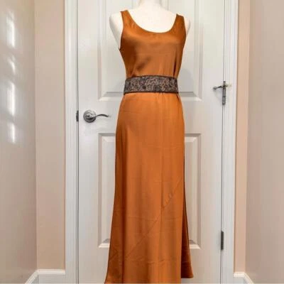 Intrend by Max Mara Gold Dress with Max&Co Label-cut Embroidered Beads Belt. M - Image 1 of 4