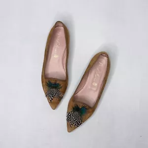 Bonitas bailarinas puntera plana para mujer 7/37 detalle de plumas gamuza tostada - Imagen 1 de 11