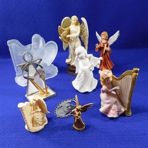 Vintage 9 Piece Angel Figurine Lot with Harps - Picture 1 of 5