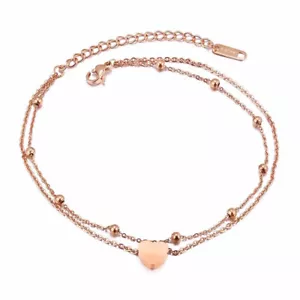 KUGEL FUßKETTCHEN HERZ ANHÄNGER ROSEGOLD KETTE EDELSTAHL FUßKETTE SCHMUCK - Bild 1 von 5