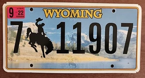 WYOMING State License Plate 711907 Bucking Cowboy Mountains Expired 9/22 - Picture 1 of 2