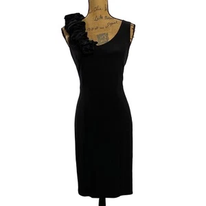 Frank Lyman Kleid 6 einfarbig schwarz asymmetrisch Rosette V-Ausschnitt Polyester Party - Bild 1 von 6