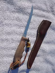 Vintage Buck USA 123 SCRIPT TANG Fillet Knife Original Leather Sheath Case USED - Picture 1 of 6