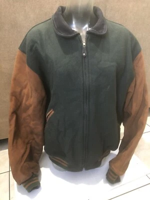 Chaqueta Universitaria Vintage Oso Lana Cuero Hecha en EE. UU. Gamuza Talla M Foto 1 de 4