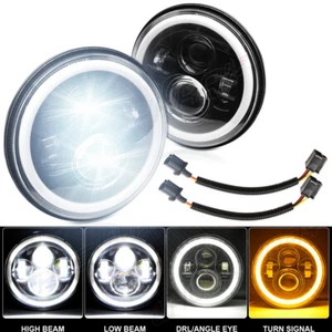FOR Ford Mustang 1965-1978 7" INCH Round LED Headlights Halo DRL Angel Eyes Pair - Picture 1 of 13