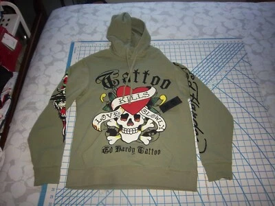 SUDADERA CON CAPUCHA PARA HOMBRE PEQUEÑA VERDE ED HARDY - NUEVA CON ETIQUETAS Foto 1 de 4