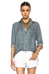 Current/Elliot Prep School Shirt | Button Down Long Sleeve Linen Blouse - Picture 1 of 3