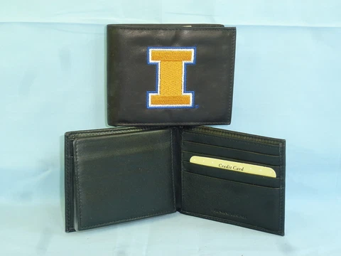 ILLINOIS FIGHTING ILLINI  embroidered  Leather BiFold Wallet    NEW   black Cover