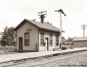 Bahnhof, Cayuga, Illinois - um 1900 - historischer Fotodruck - Bild 1 von 1