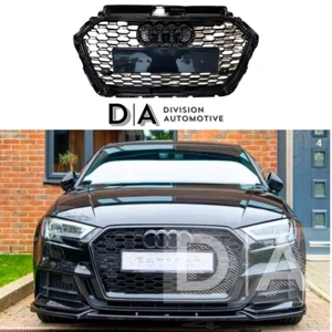GLOSS BLACK RS3 STYLE HONEYCOMB GRILLE GRILL FOR AUDI A3 S3 8V FL 2016-2020 NEW - Picture 1 of 12
