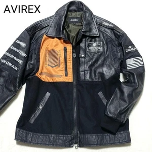 AVIREX Army Mechanic Jacket Black Sheepskin Leather Size L Good Condition Used#K - Picture 1 of 15
