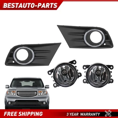 Fog Lights W/Cover+Chrome Trim For Honda Pilot 2012 2013-2015 Left & Right Side Foto 1 de 4