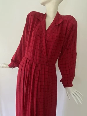 Vintage 80s 90s Red Silk Cathy Hardwick Print Dress Secretary Wrap Shoulder Pads - Image 1 of 4