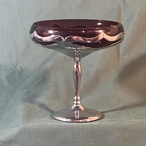 Art Deco Amethyst Glass Faber Bros Krome Kraft Cambridge Compote Candy DISH - Picture 1 of 5