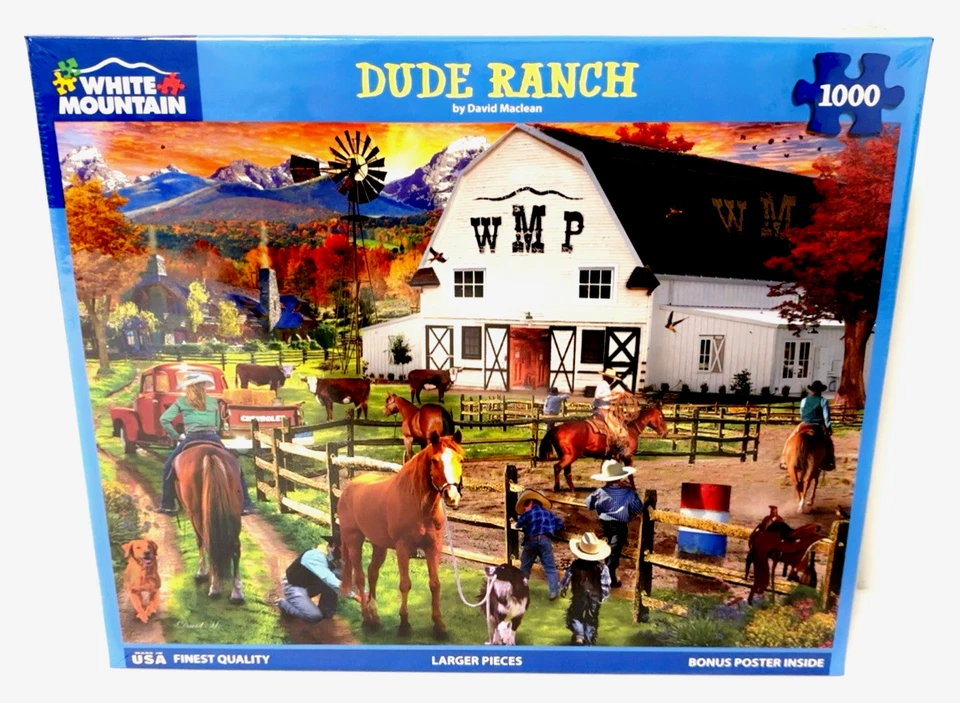 Quebra-cabeça White Mountain Dude Ranch 1000 peças peças maiores 24 x 30 novo! - Imagem 1 de 4