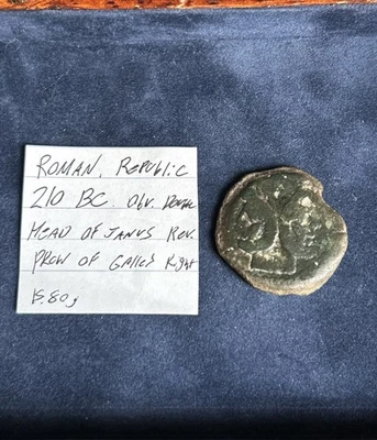 Roman Republic Two Headed Janus Ancient Roman Coin  210 BC - Image 1 of 4