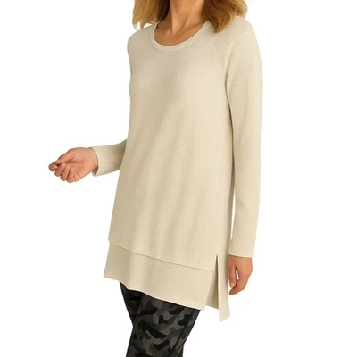 Top tejido en capas crema Soft Surroundings dobladillo transparente ligero informal talla L Foto 1 de 4