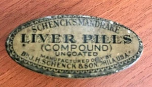 1890 SCHENCK'S MANDRAKE LEBERPILLEN Quacksalber medizinische WERBEDOSE PHILA PENNA - Bild 1 von 2