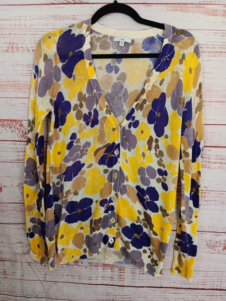 GAP Suéter Mujer’s XS Floral Cárdigan Largo Púrpura Amarillo Marrón Camel Foto 1 de 4