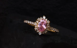 3.60 Ct Natural Pink Sapphire & Diamond Anniversary Ring 14K Solid Yellow Gold - Picture 1 of 9