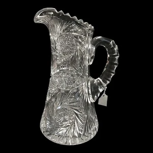 Stunning 19th c. Antique ABP Brilliant Period Cut Glass Tall Pitcher Double Star - Picture 1 of 3