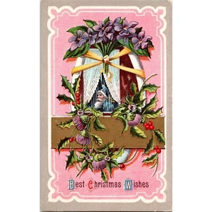 Original 1915 CHRISTMAS Postcard SANTA CLAUS BLUE ROBE Holly Flowers Vermont - Picture 1 of 2