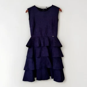 Abito donna Boom taglia grande blu navy scamosciato chiusura zip a strati peplo - Foto 1 di 7