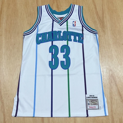 100% Authentic Alonzo Mourning Mitchell Ness 92 93 Hornets Jersey Size 42 M L Cover