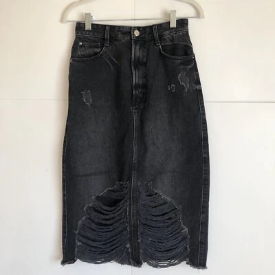Falda midi lápiz recta denim envejecido negra/gris Zara talla XS Foto 1 de 4