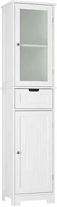 NEW White Bathroom Storage Cabinet Tall Narrow Linen Tower with Door & Drawer - Picture 1 of 7