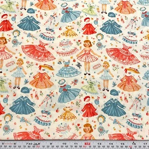 Michael Miller Retro Paper Dolls & Florals Cotton Fabric by the HALF YARD - Picture 1 of 2