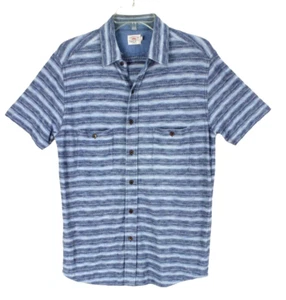 Faherty Mens Button Front Shirt size S Stretchy Striped Blue Short Sleeve - Picture 1 of 10