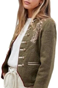 Chaqueta Free People Talla S Lauren Banda Militar Bordada Dorado Frente Abierto - Imagen 1 de 7
