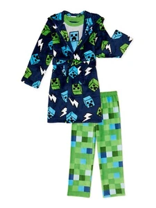 Minecraft 3 PC Long Sleeve Bath Robe Pajama Set Boy Size 8 - Picture 1 of 2