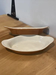 Vintage Ceramic Serving Ovenproof  Oval Bowl Two Set Korea 1940s Classic Set - Picture 1 of 12