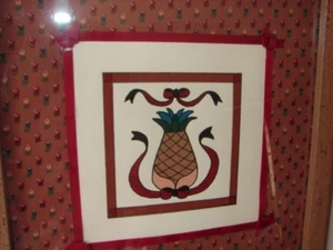 Hand Painted Square Pineapple Pattern Picture in frame with glass - Picture 1 of 4