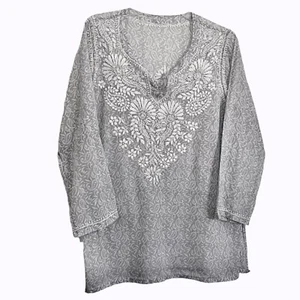 Emerson Fry India Size XS Blue & White Embroidered Organic Cotton Tunic Blouse - Picture 1 of 14