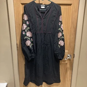 Scotch & Soda Dress Girls Size 16 Black Long Sleeve Shirt Dress Embroidered Boxy - Picture 1 of 7