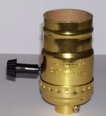 LEVITON 3-WAY TURN KNOB LAMP SOCKET BRASS PLATED FOR 3 WAY BULB 30104J - Image 1 of 3