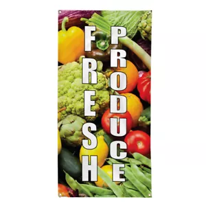 Vertical Vinyl Banner Multiple Sizes Fresh Produce Farmer's Market Food Fair - Picture 1 of 6
