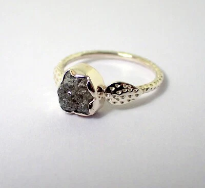 Joyería de plata de ley 925 anillo de piedras preciosas de diamantes ásperos grises naturales talla 7,5 Foto 1 de 4