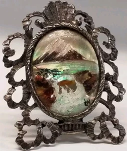 Concha marina de abulón pintada a mano en marco de metal tono plateado independiente arte firmado - Imagen 1 de 12