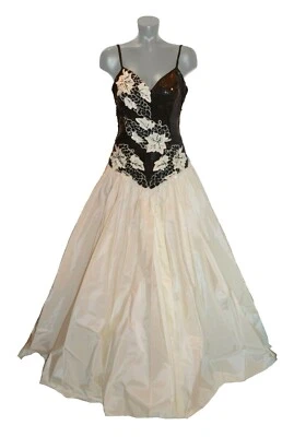 Alyce Designs Vintage 80s Black & White Sequin Pageant Party Prom Dress size 14 - Image 1 of 2