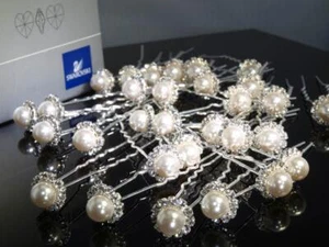 30 PCS Bridemaids Flower Girl 8mm Pearls made with Swarovski Crystal Hair Pins - Picture 1 of 2